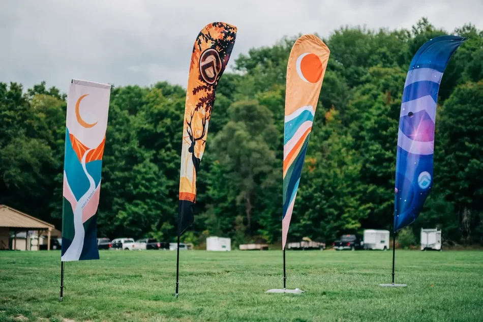 Multiple color event flags at outdoor event